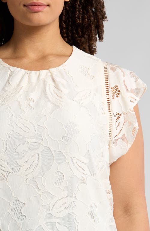 Anne Klein Flutter Sleeve Lace Top In White Dove