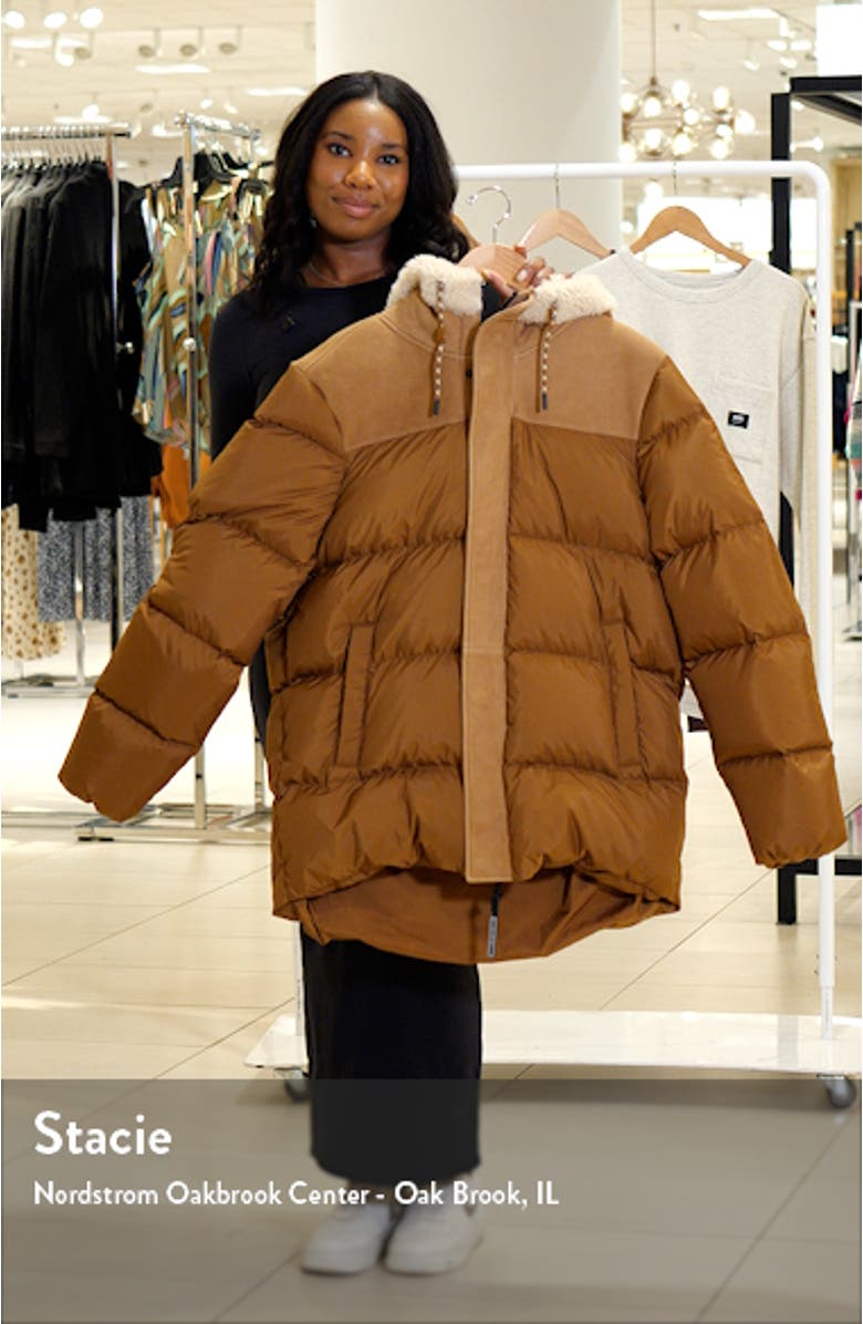 Shasta Genuine Shearling Wind & Water Resistant 700 Fill Power Down Puffer Jacket, sales video thumbnail