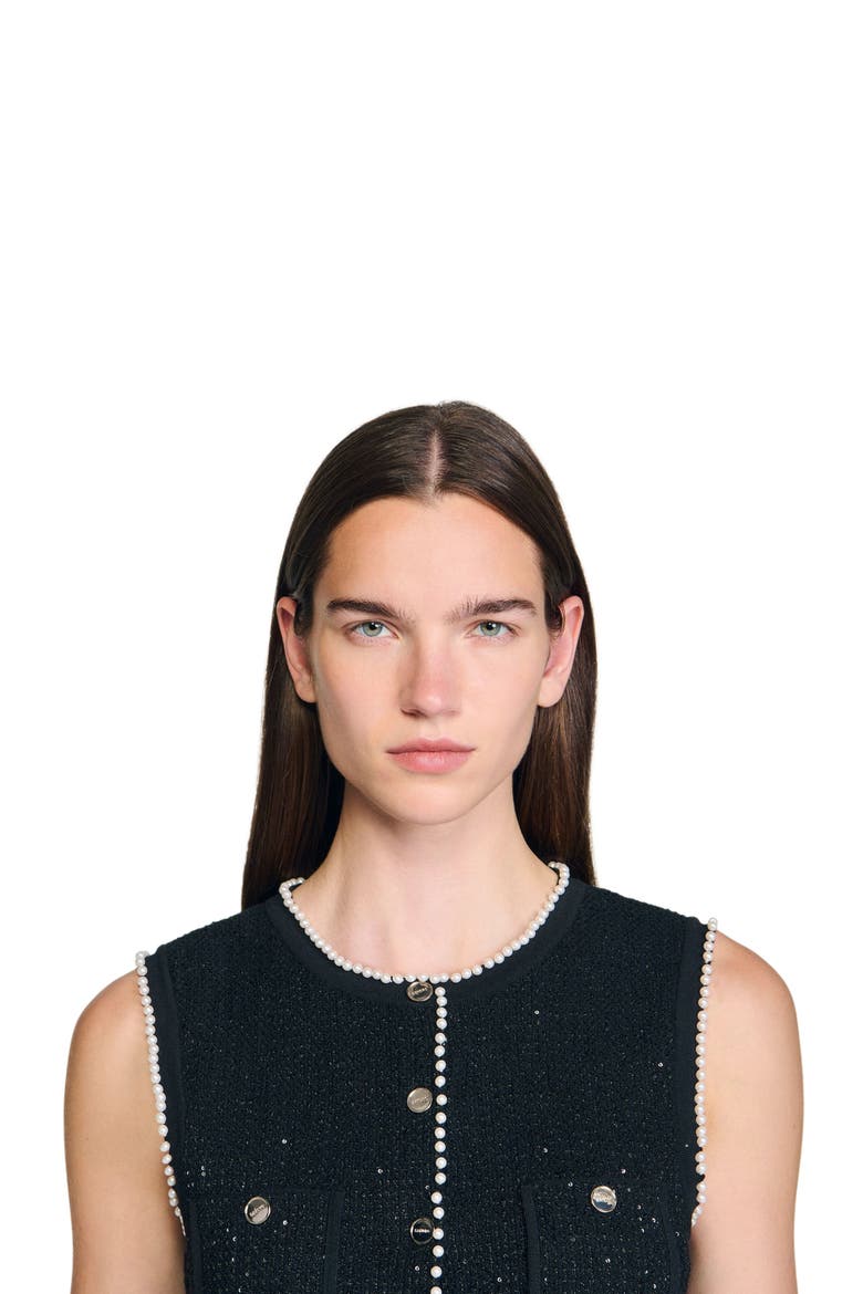 Decorative tweed waistcoat, Alternate, color, Black