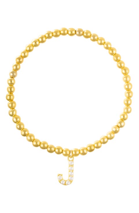 Faux Pearl Initial Charm Beaded Bracelet