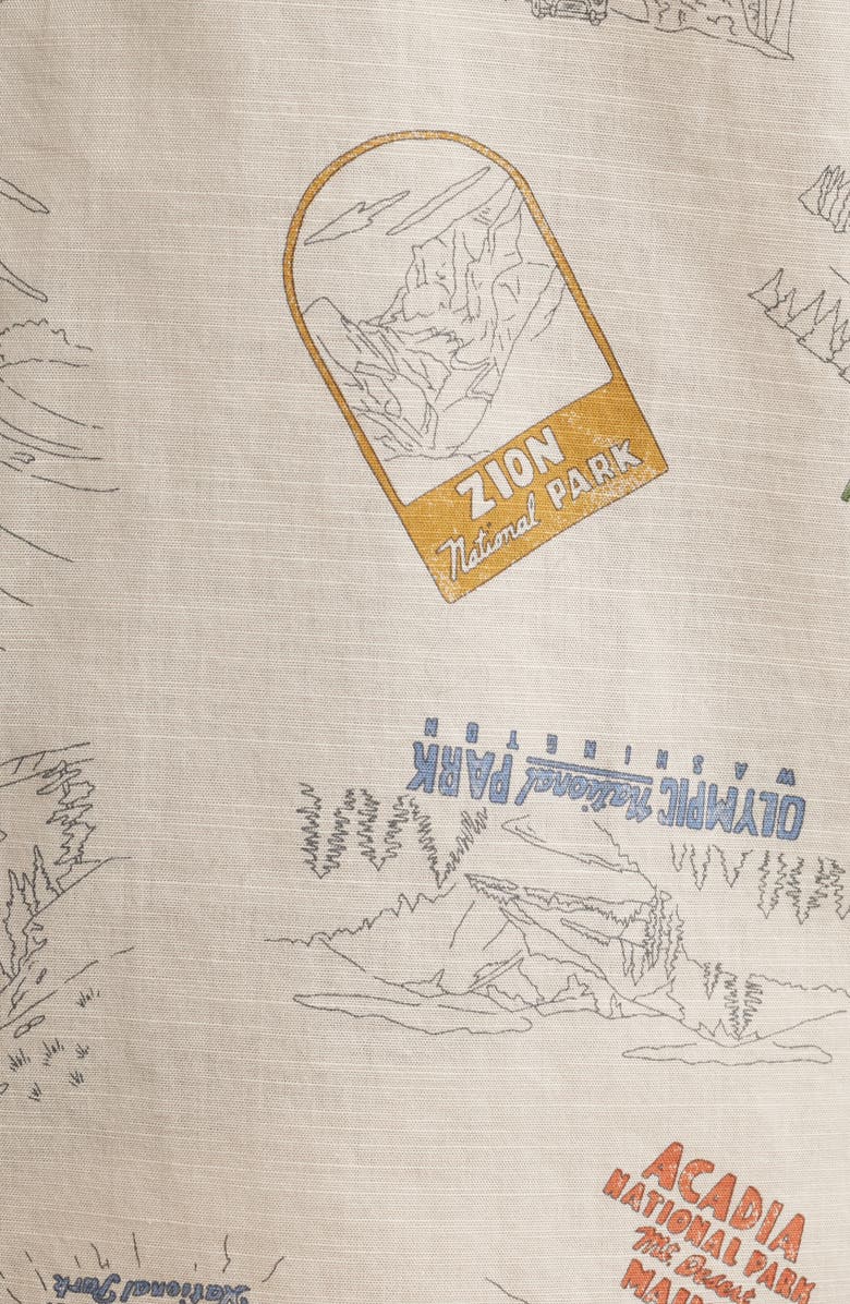Pendleton Shoreline National Park Print Short Sleeve Cotton Button-Up Shirt, Alternate, color, Parks Tan