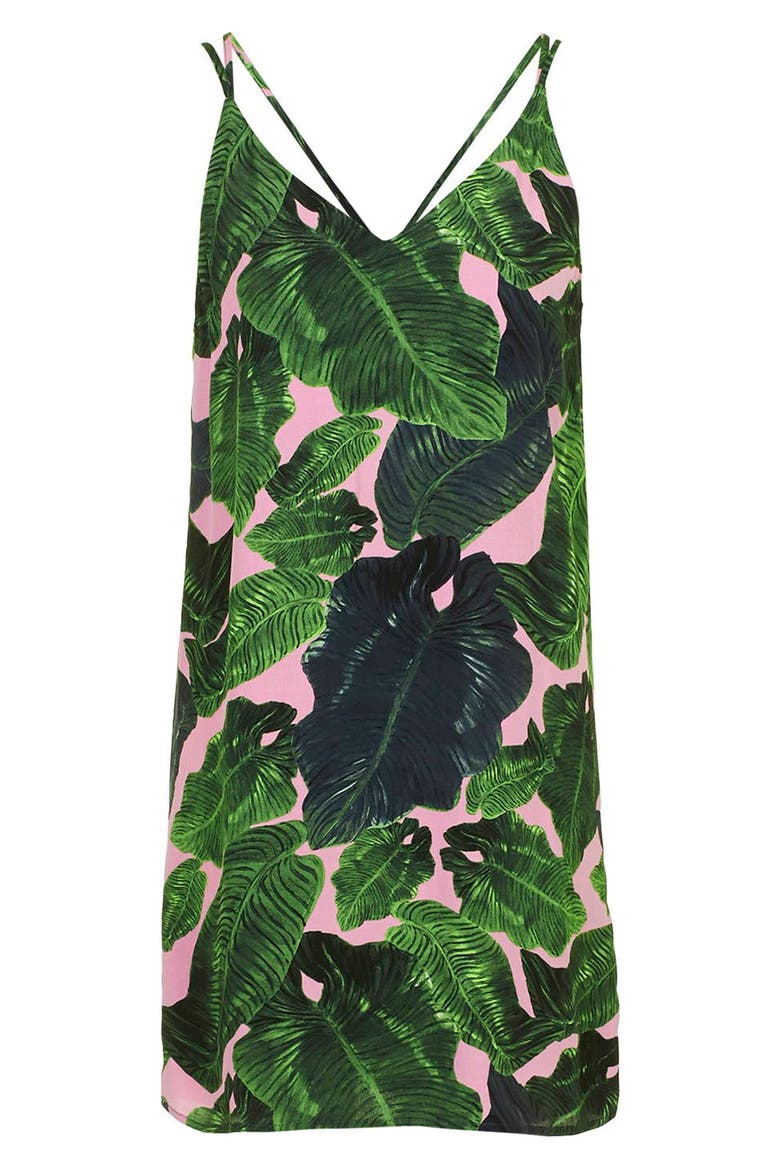 Palm Print Cross Back Slipdress, Alternate, color, GREEN MULTI