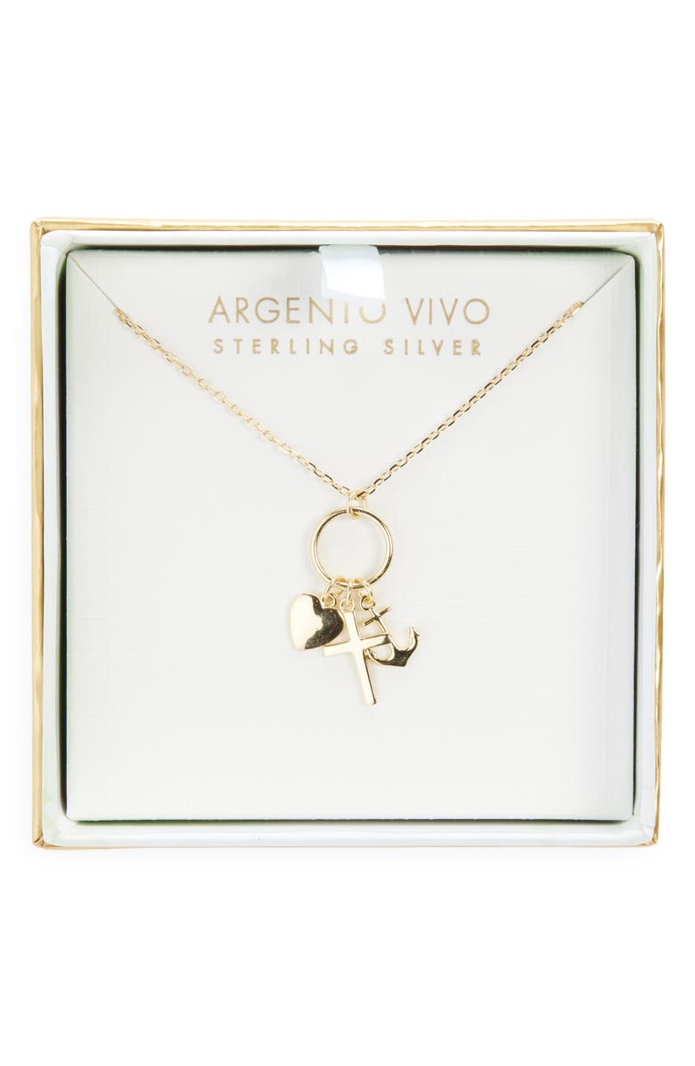 ARGENTO VIVO Faith Hope Charity Charm Necklace, Main, color, Gold