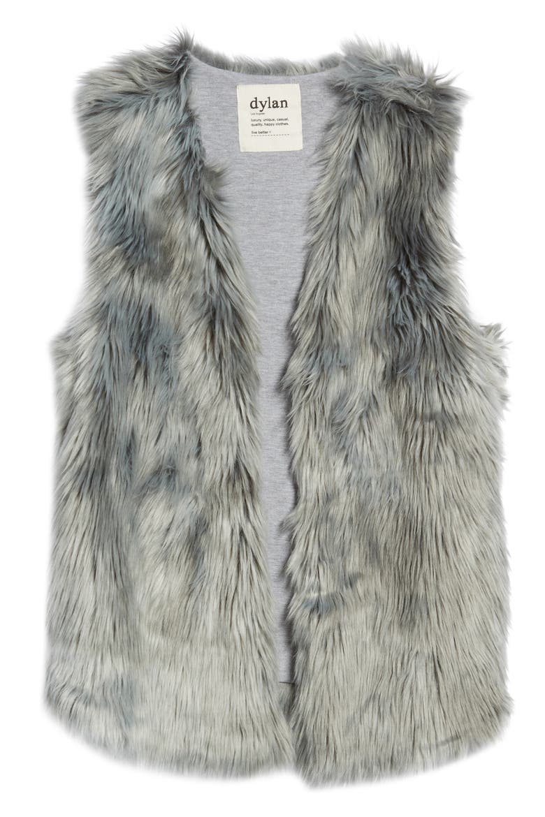 Faux Fur Vest, Alternate, color, DENIM