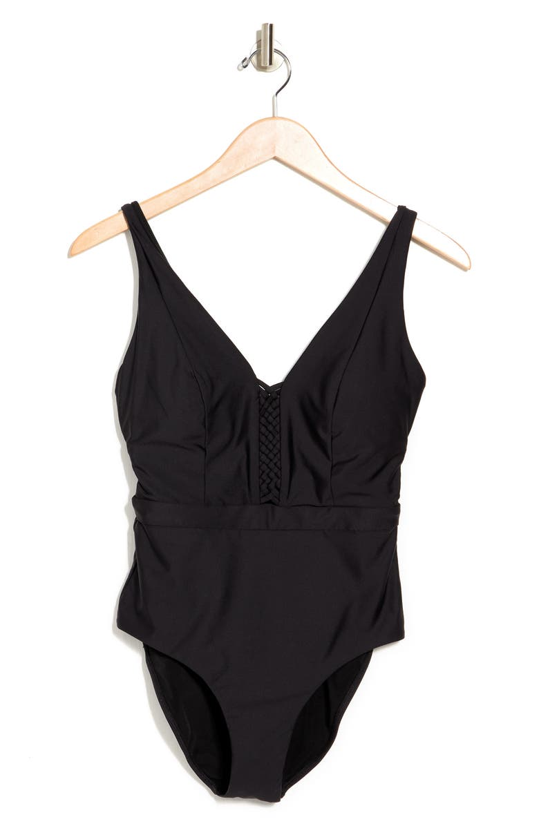 Sea Level Woven Trim Multifit One-Piece Swimsuit, Alternate, color, 