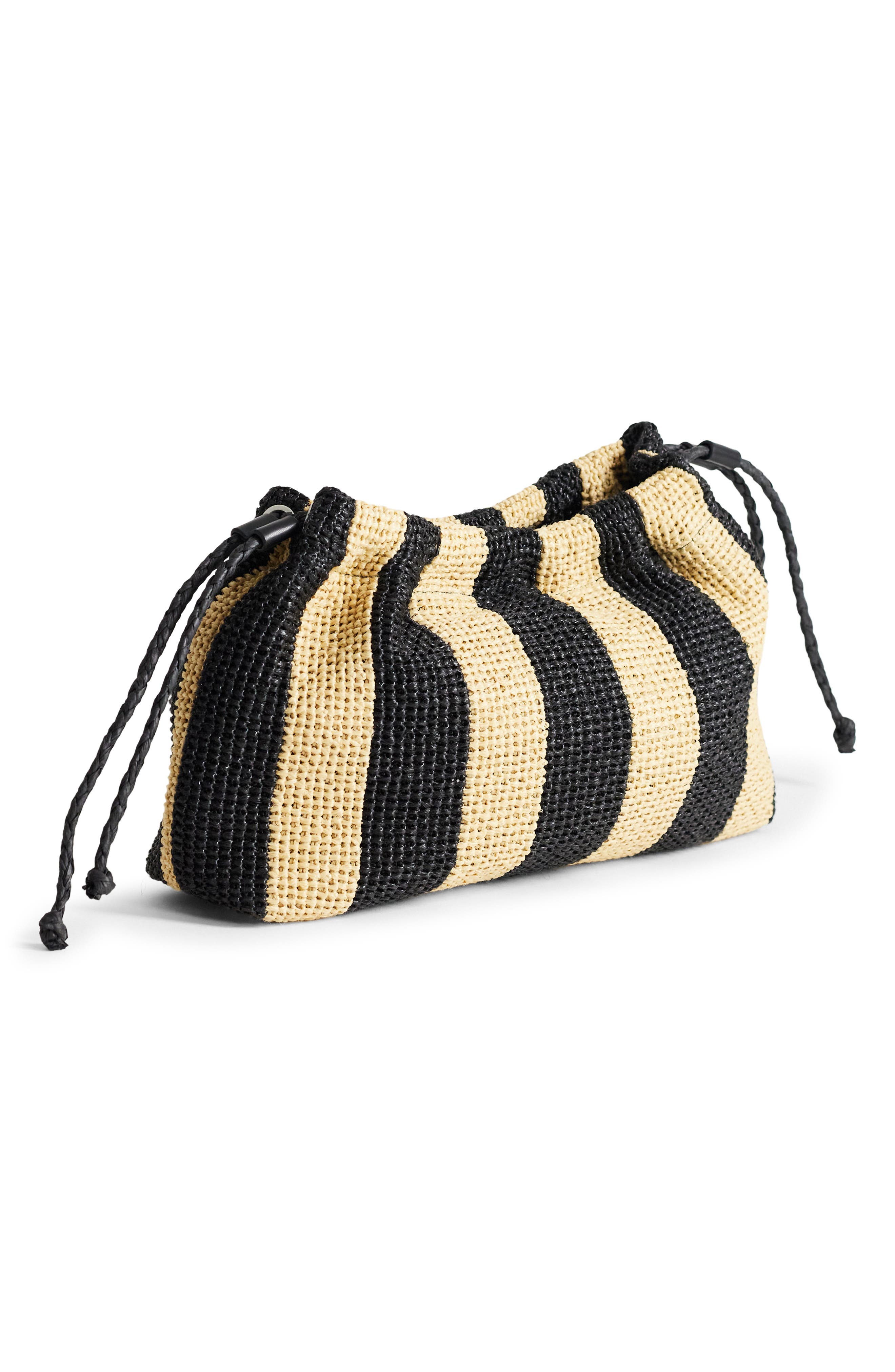 Jay Stripe Straw Clutch, Alternate, color, BLACK