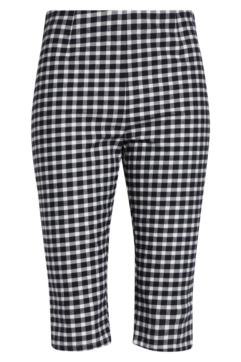 Chiara Gingham Stretch Cotton Capri Pants, Alternate, color, BLACK/ WHITE