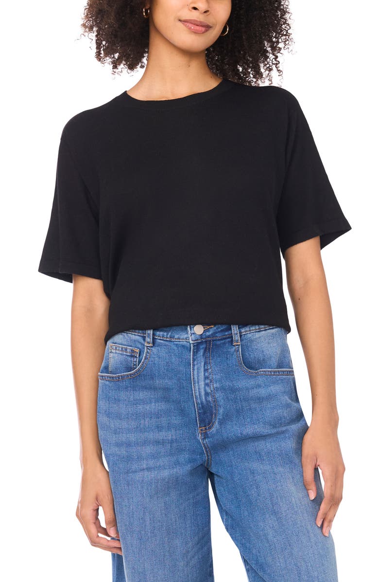 Vince Camuto Crewneck Knit Top, Main, color, Rich Black