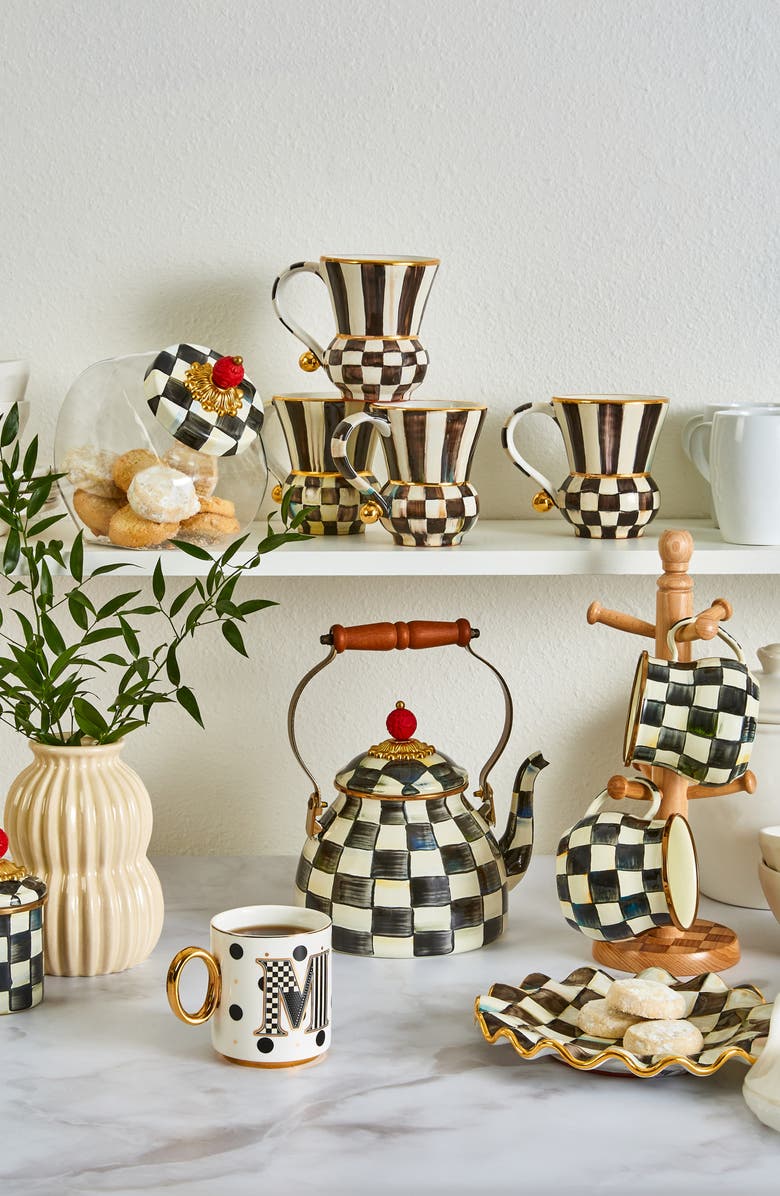 MACKENZIE CHILDS Check Enameled Steel 2-Quart Tea Kettle, Alternate, color, Black/ White