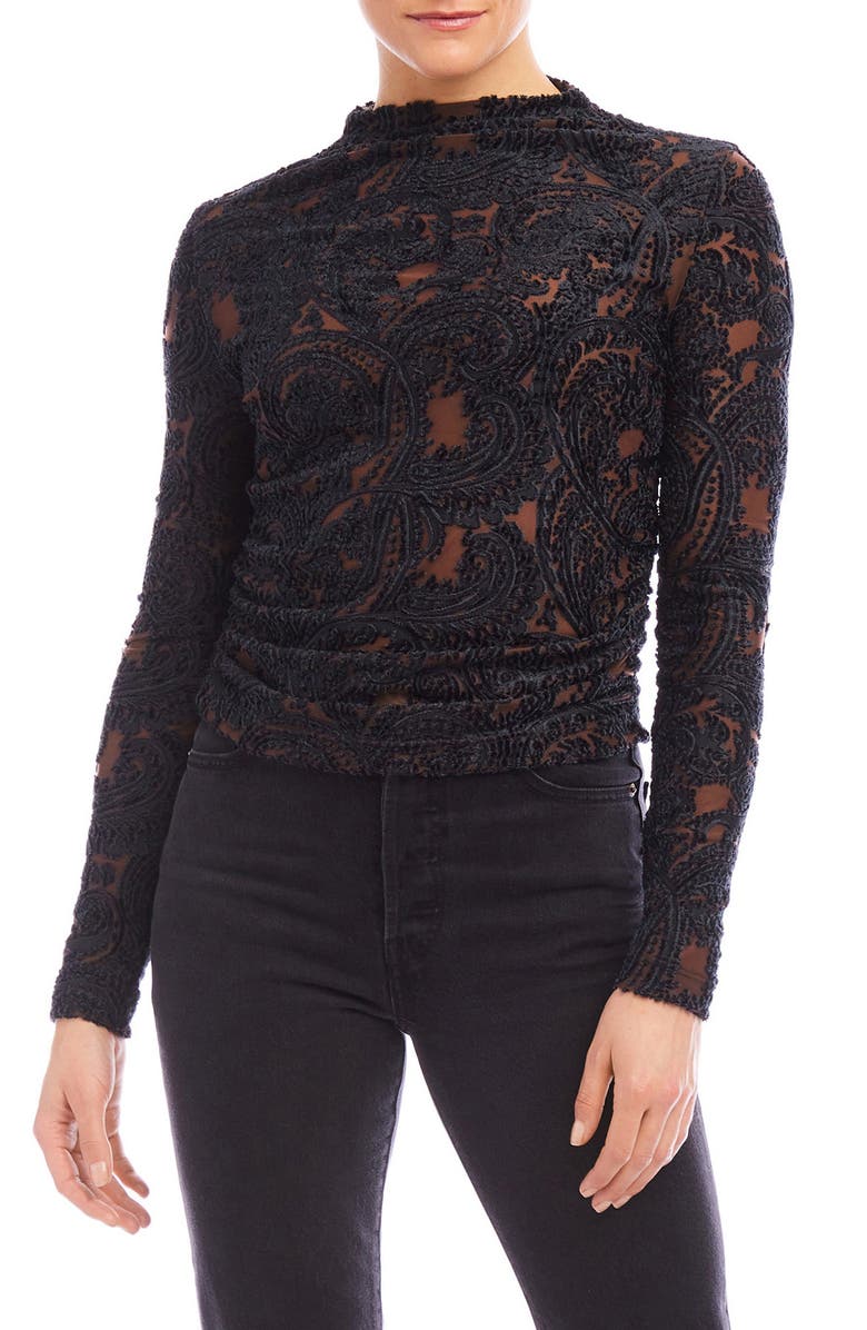 FIFTEEN TWENTY Khami Long Sleeve Burnout Velvet Top, Main, color, 