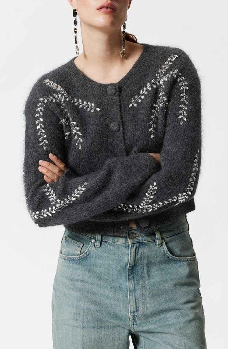 & Other Stories Crystal Embroidered Wool & Mohair Blend Cardigan, Main, color, 
