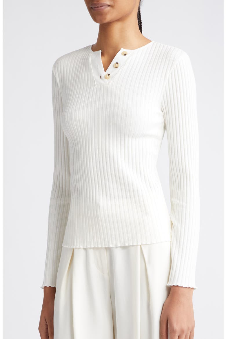 Cotton Blend Rib Henley Sweater, Alternate, color, OFF WHITE