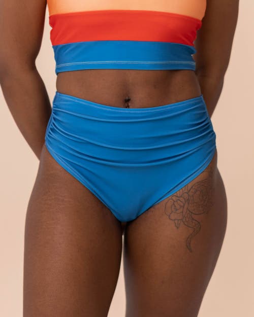 Nani High Leg Ruched Swim Bottom In Blue