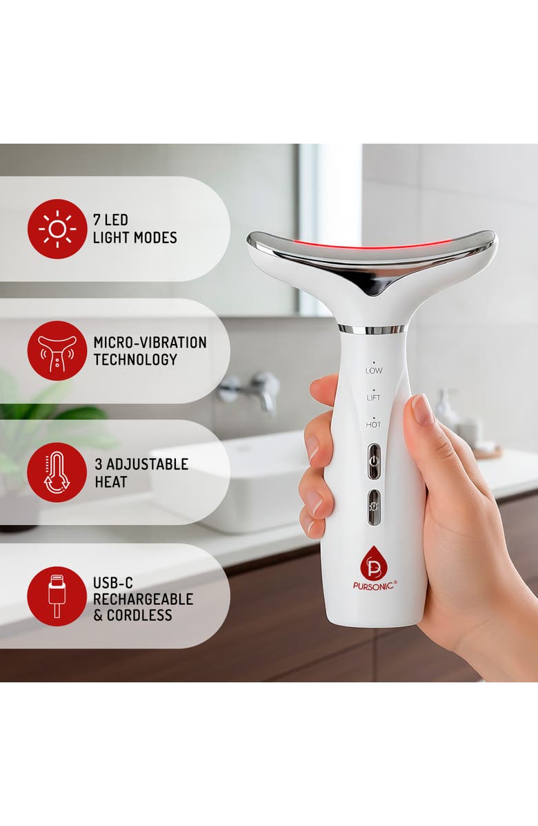 PURSONIC 7-Color LED Light Therapy Neck & Face Device, Alternate, color, White