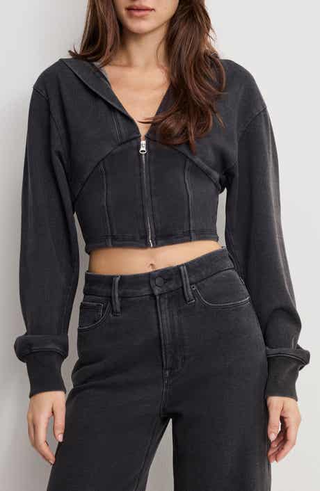 Jeanius Corset Crop French Terry Zip Hoodie