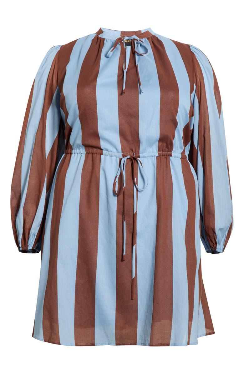 SUGARLIPS Evabelle Stripe Long Sleeve Shift Dress, Main, color, Brown-Blue