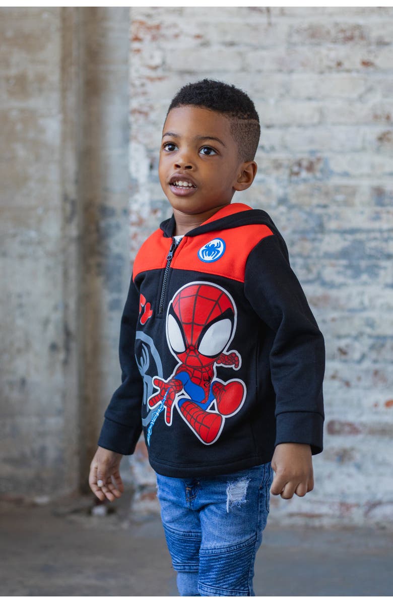 Marvel Spidey and His Amazing Friends Half Zip Hoodie, Alternate, color, Spider-Man Black