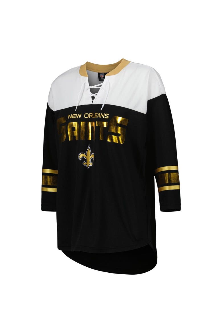 Women's G-III 4Her by Carl Banks Black/White New Orleans Saints Double Team 3/4-Sleeve Lace-Up T-Shirt, Alternate, color, Black