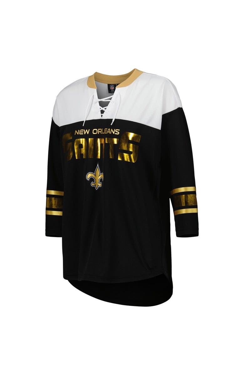 G-III 4HER BY CARL BANKS Women's G-III 4Her by Carl Banks Black/White New Orleans Saints Double Team 3/4-Sleeve Lace-Up T-Shirt, Alternate, color, Black