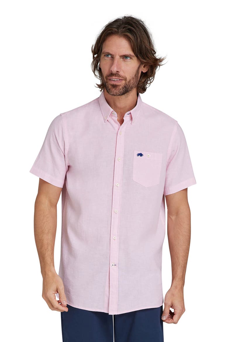 Short Sleeve Linen Blend Shirt, Main, color, Pink