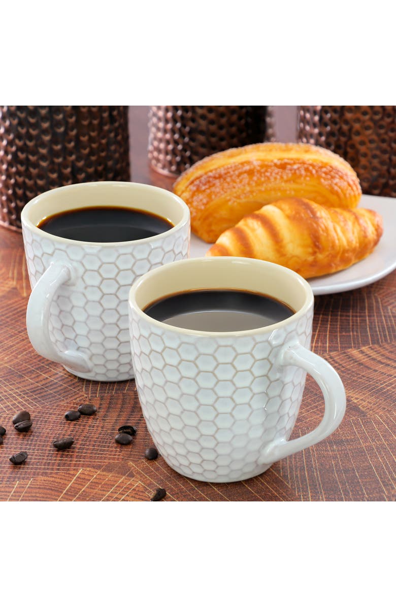 Elama Honeycomb 6 Piece 15 Ounce Mug Set, Alternate, color, White