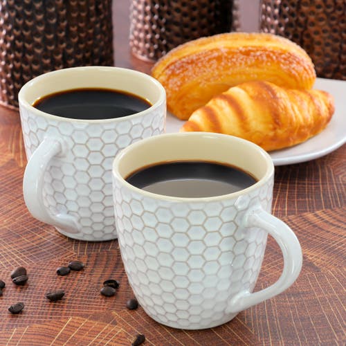 Elama Honeycomb 6 Piece 15 Ounce Mug Set In White