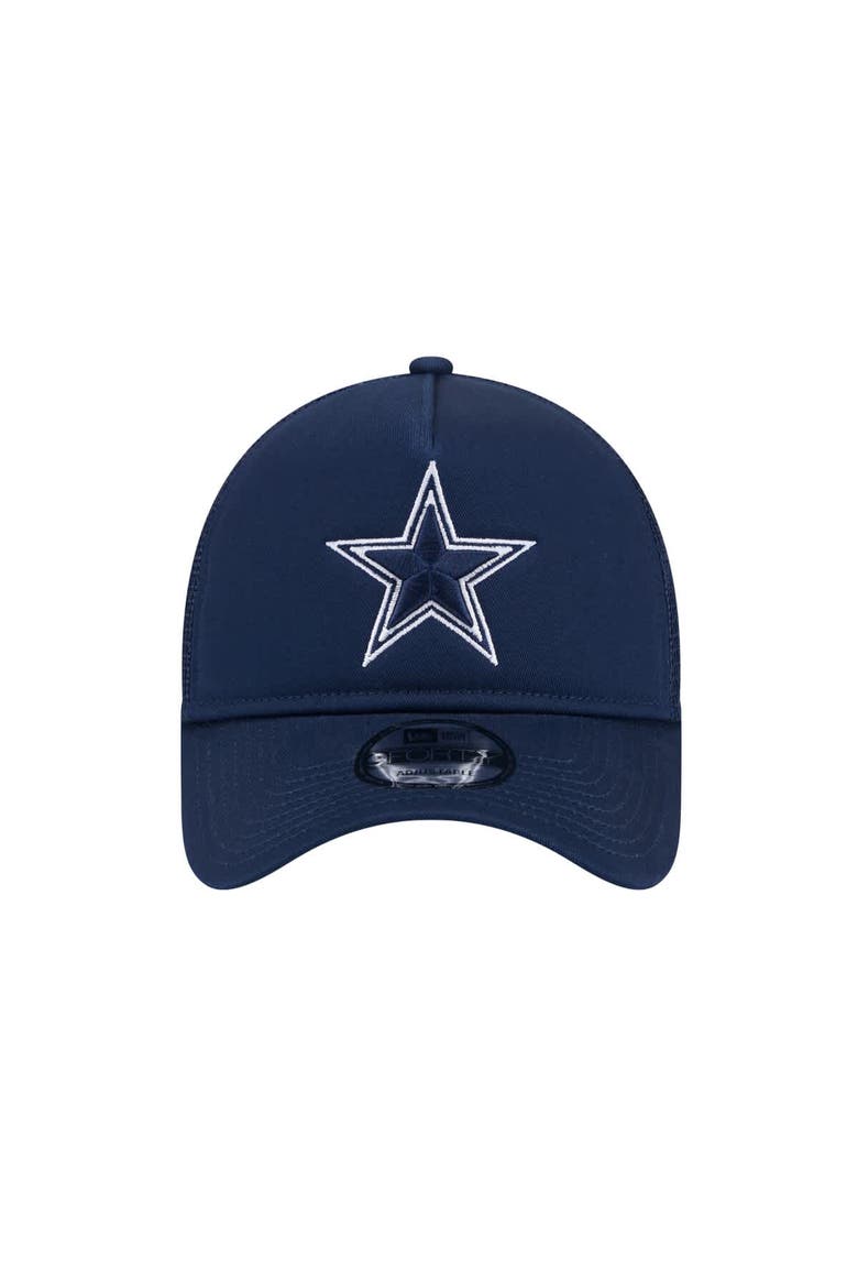 Men's New Era  Navy Dallas Cowboys Main A-Frame Trucker 9FORTY Adjustable Hat, Alternate, color, Navy