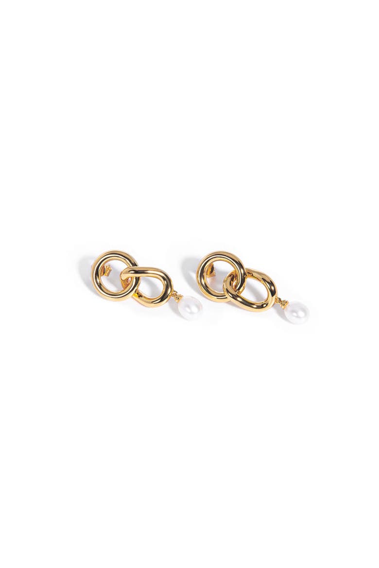 Two Hoops with Pearl Earrings, Main, color, Yellow Gold