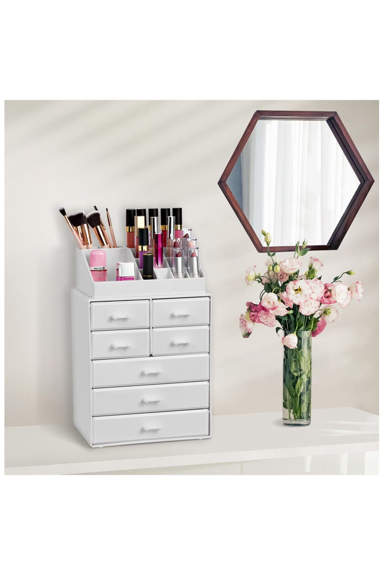 7-Drawer Makeup Organizer Case, Alternate, color, WHITE