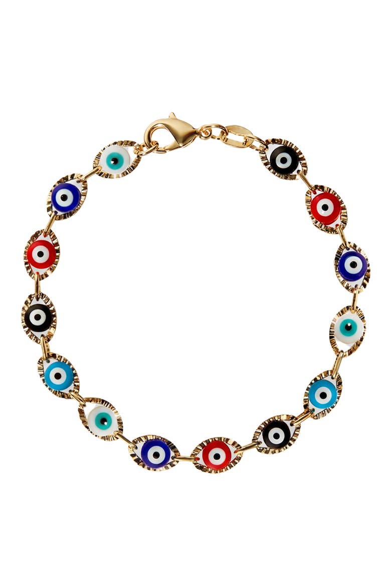 The Multi Color Evil Eye Link Bracelet, Main, color, GOLD