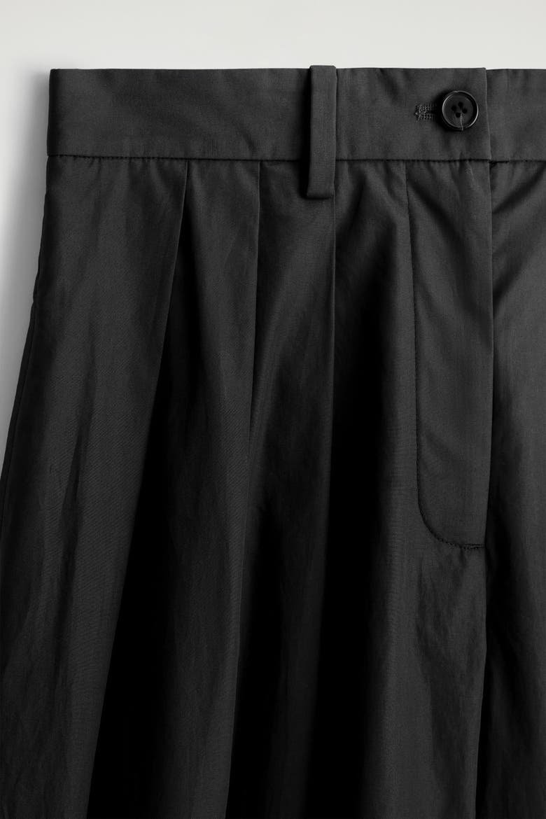 Pleated Cotton Pants, Alternate, color, BLACK