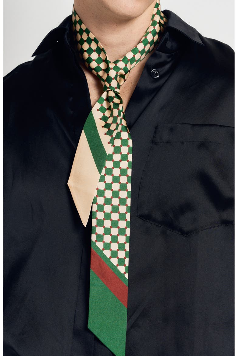 Checkerboard Skinny Silk Scarf, Main, color, GREEN