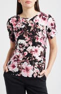 AK ANNE KLEIN Floral Print Pleated Sleeve Top