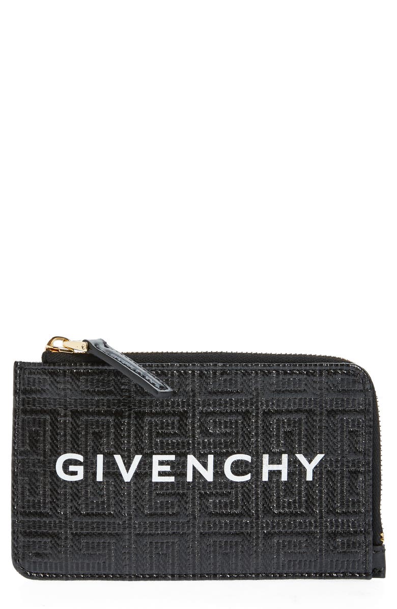 Givenchy G Cut Zip Coated Canvas & Leather Card Case, Main, color,