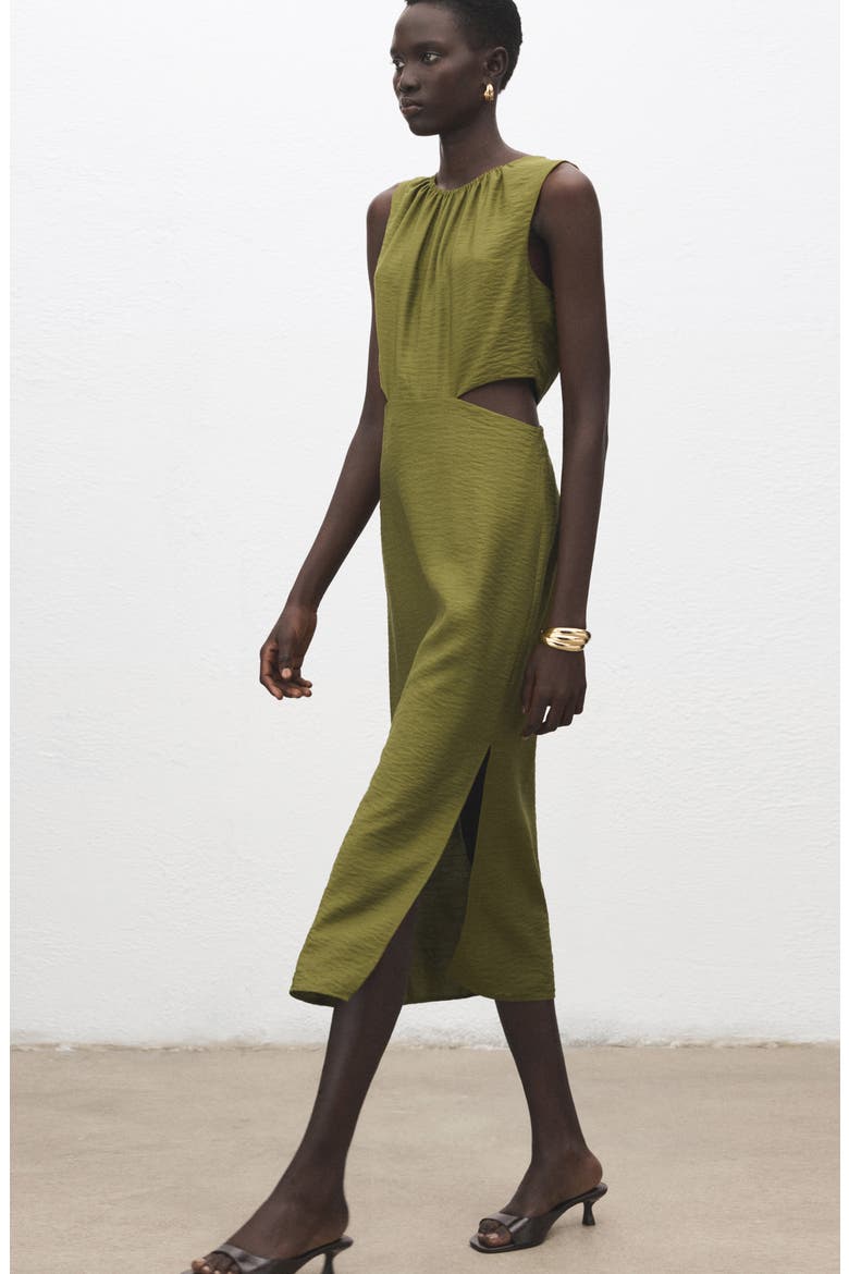 Crinkled Cutout Midi Dress, Alternate, color, PASTEL GREEN