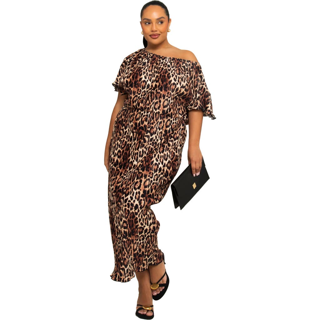 FASHION-SZN CURVE FASHION-SZN CURVE SHORT SLEEVE LEOPARD PLISSE MIDI DRESS
