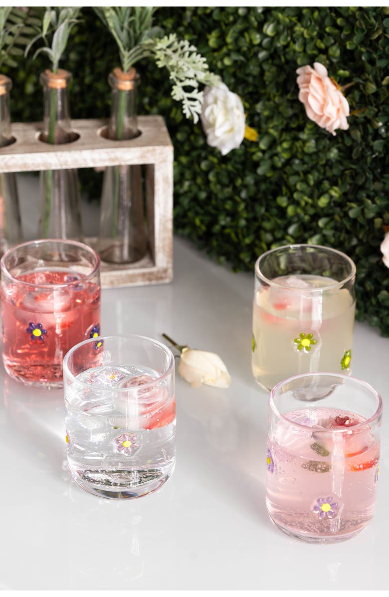 Jeanne Fitz Assorted Flowers Icon Glasses, Set of 4, Alternate, color, Multi