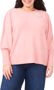 CeCe Faux Pearl Heart Applique Sweater