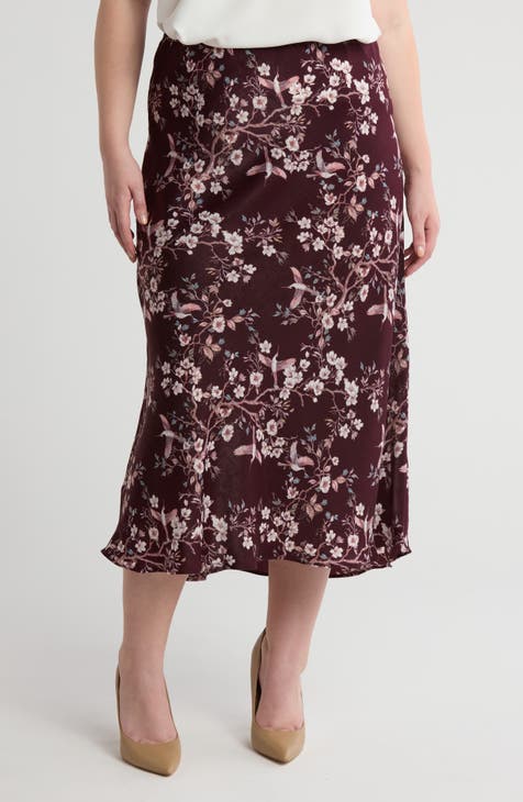 Bias Satin Midi Skirt (Plus)