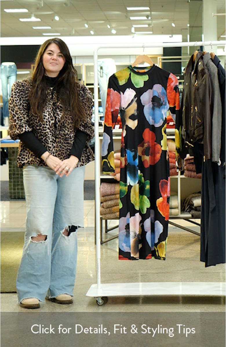 Print Long Sleeve Body-Con Stretch Jersey Midi Dress, sales video thumbnail