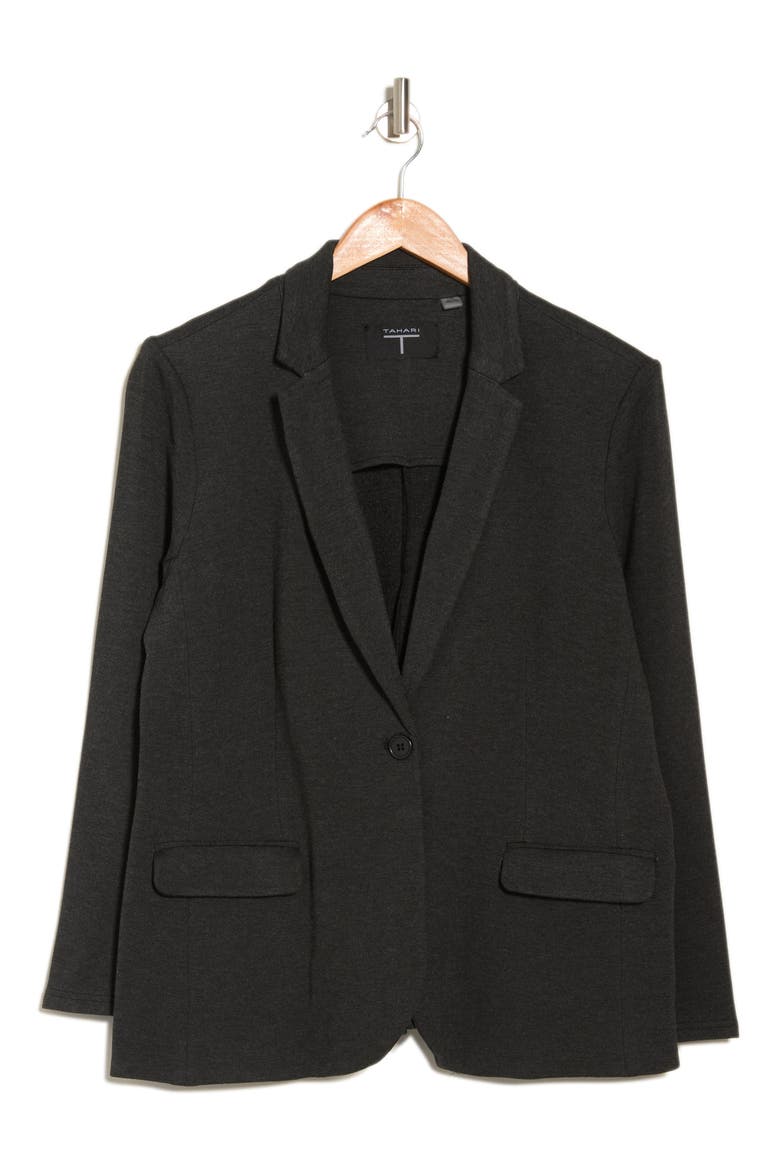 One-Button Notched Lapel Shaped Blazer, Alternate, color, DARK COAL HEATHER