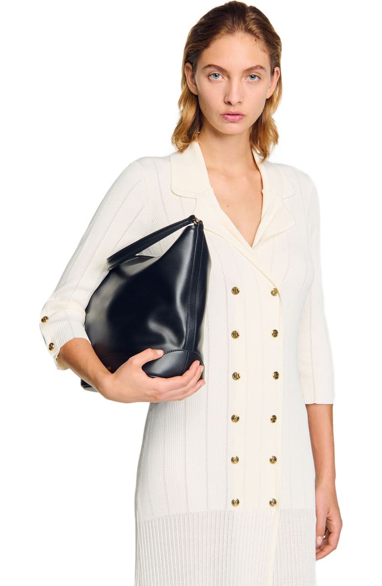 SANDRO Leather bucket bag TANGOSO, Alternate, color, Black