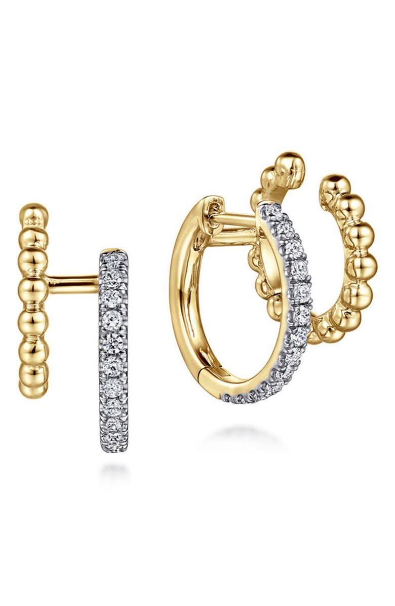 Gabriel & Co. Bujukan Diamond & Beaded Double Hoop Earrings, Main, color, Gold
