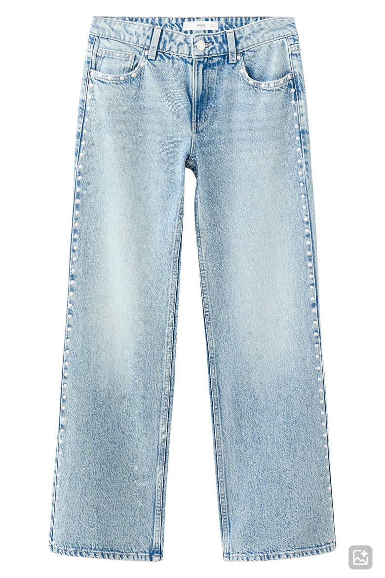 Studded Straight Leg Jeans, Alternate, color, MEDIUM BLUE