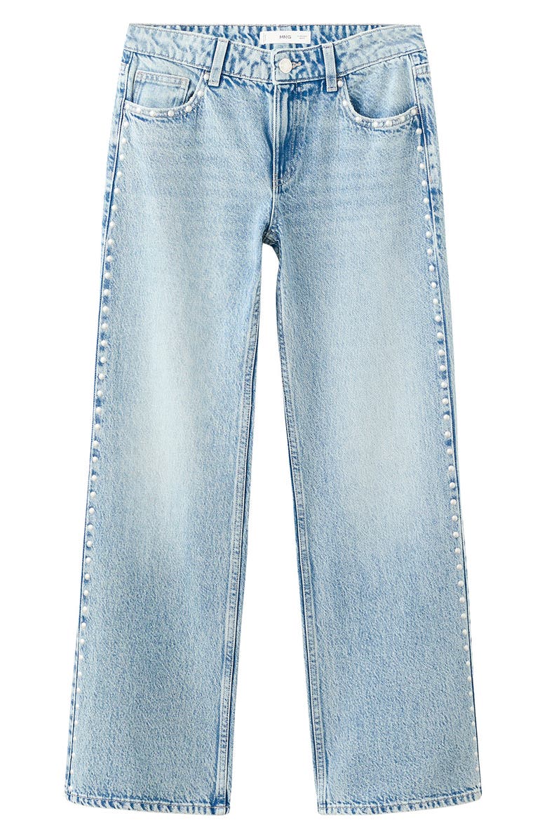 MANGO TEEN Studded Straight Leg Jeans, Alternate, color, Medium Blue