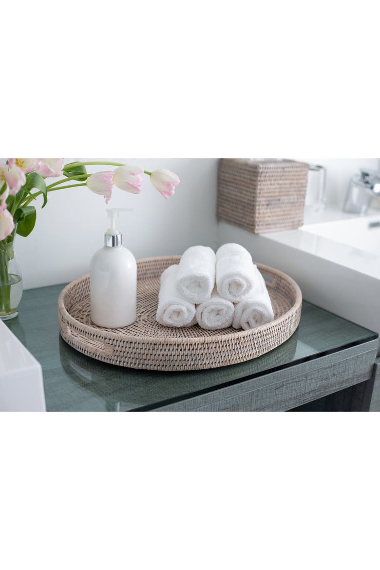 Artifacts Rattan Oval Tray With Cutout Handles, Alternate, color, White Wash