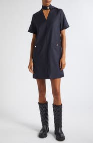Moncler Wool Gabardine Scarf Neck Minidress