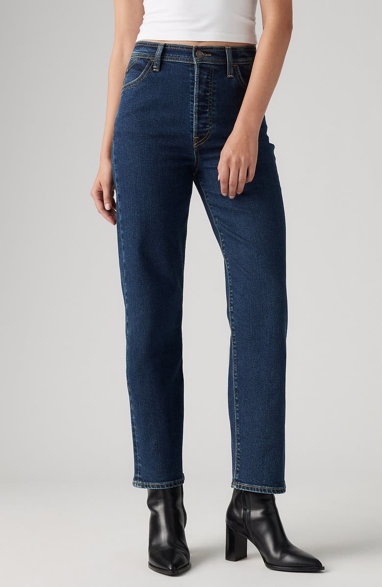 Levi's<sup>®</sup> Ribcage Riveted High Waist Ankle Straight Leg Jeans, Alternate, color, Silver Lode Lb