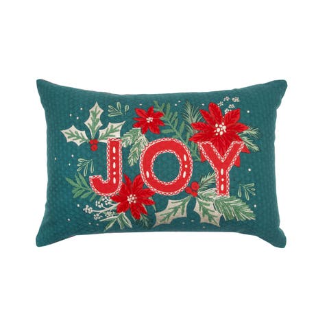 Joy Holly Berry Botanical Woven Christmas Lumbar Throw Pillow 14" x 22"