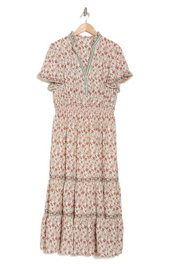 Max Studio Flutter Sleeve Tiered Maxi Dress